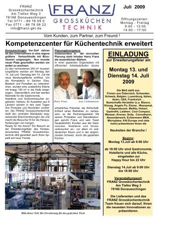 Vom Kunden, Zum Partner, Zum Freund - Franz Grossküchentechnik.