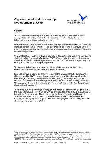 UWS Leadership and Management Development Framework