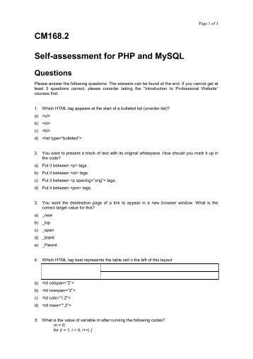 CM168.2 Self-assessment for PHP and MySQL