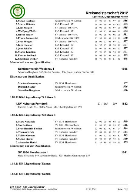 Kreismeisterschaft 2012 - Schützenkreis Siegen-Olpe