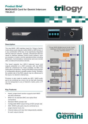 to view the MADI / AES product brief. - Trilogy Communications