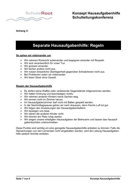 Konzept Hausaufgabenhilfe - Schule Root