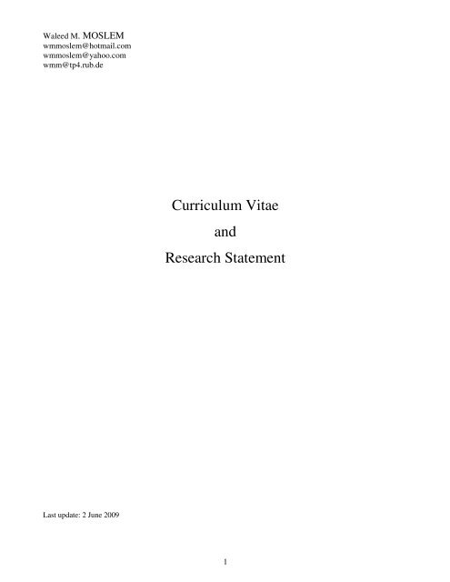 Curriculum Vitae and Research Statement