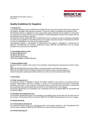 Quality Guidelines for Suppliers - Broetje-Automation
