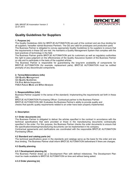 Quality Guidelines For Suppliers Broetje Automation
