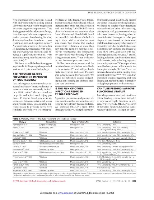 Tube Feeding in Patients With Advanced Dementia