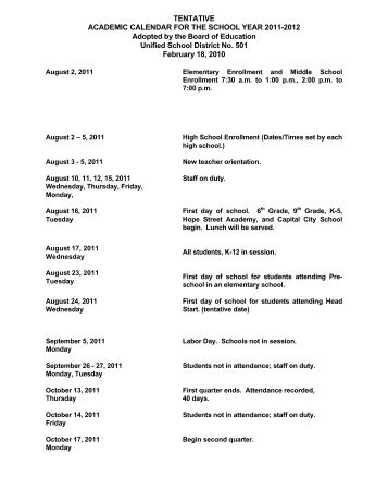 TENTATIVE ACADEMIC CALENDAR FOR THE SCHOOL YEAR ...