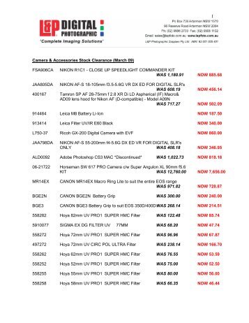 Camera & Accessories Stock Clearance (March 09) FSA906CA ...