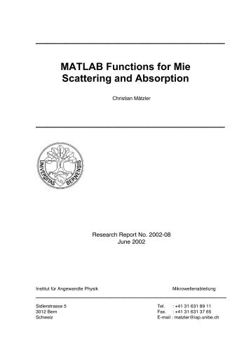MATLAB Functions for Mie Scattering and Absorption