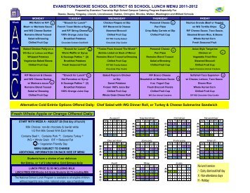 evanston/skokie school district 65 school lunch menu 2011-2012