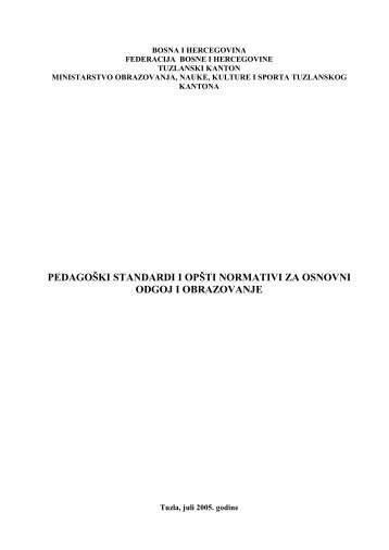 pedagoÅ¡ki standardi i opÅ¡ti normativi za osnovni odgoj i obrazovanje