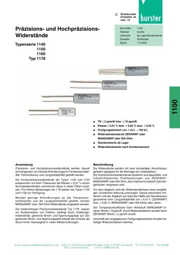 PrÃ¤zisions- und HochprÃ¤zisions- WiderstÃ¤nde - Burster