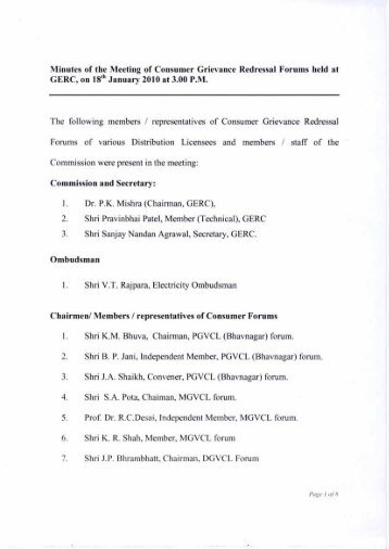 Minutes of the Meeting of Consumer Grievance Redressal ... - GERC