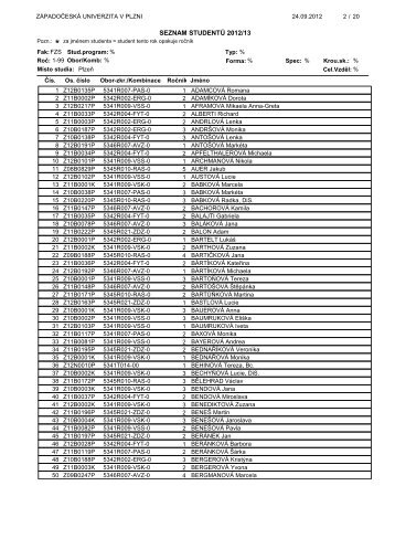 seznam studenti - ZÃ¡padoÄeskÃ¡ univerzita v Plzni