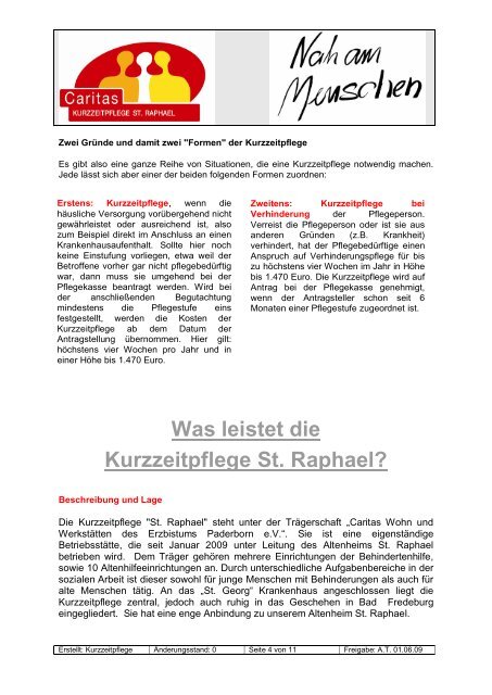 Wegweiser Kurzzeitpflege St. Raphael