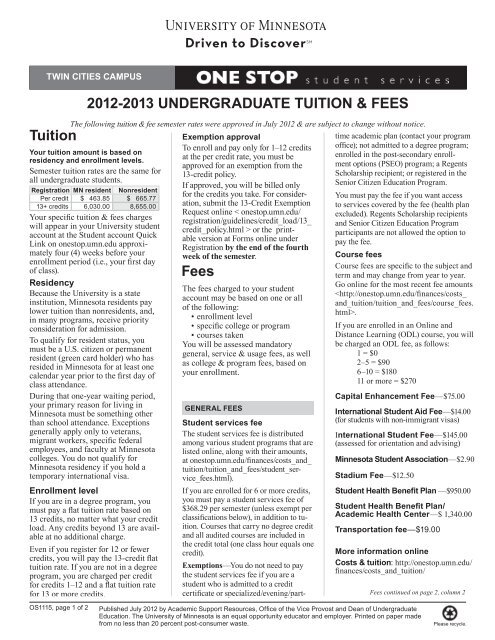 Course Fees Fees - One Stop Home - University of Minnesota