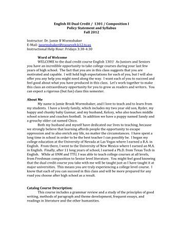 English III Dual Credit / 1301 / Composition I Policy Statement and ...