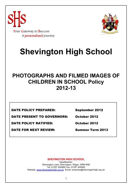 Shevington High School PHOTOGRAPHS AND FILMED IMAGES ...