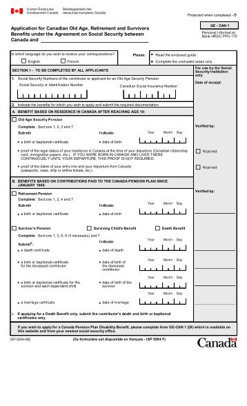 Application for Canadian Old Age, Retirement and Survivors ...