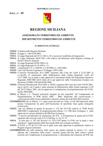 POR Sicilia Misura 1.11 PIR Rete Ecologica, DDG nÂ° 65 del 07.02 ...