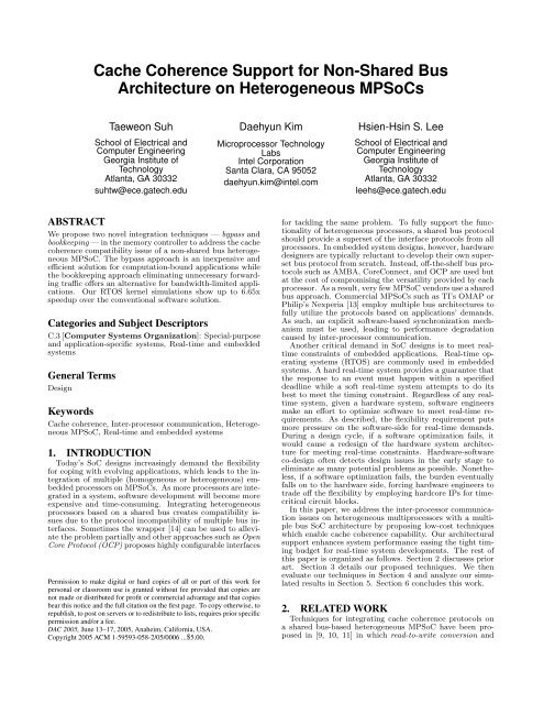 Cache Coherence Support For Non Shared Bus Architecture On Cache Coherence Support For Non Shared Bus Architecture On