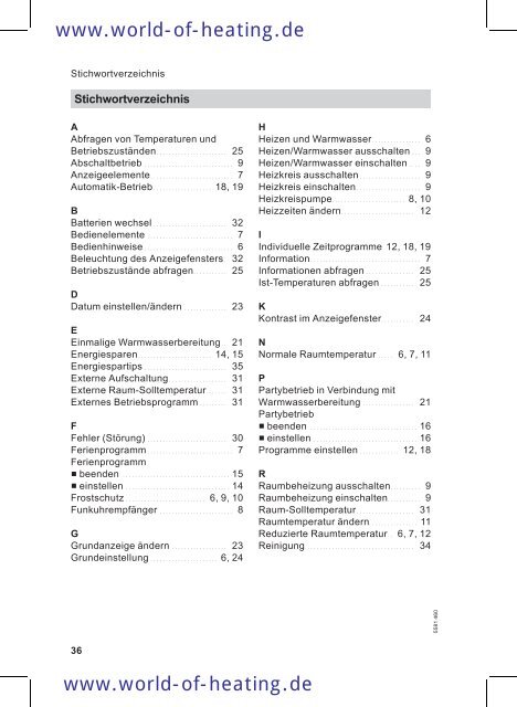 Bedienungsanleitung - World of Heating