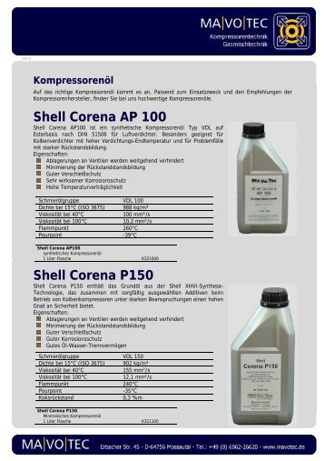 Shell Corena AP 100 Shell Corena P150 - MaVoTec