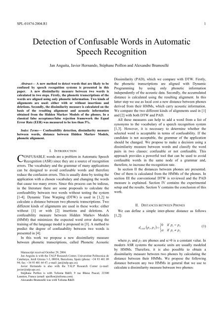 Detection of Confusable Words in Automatic Speech ... - TALP - UPC