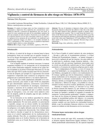 Vigilancia y control de fÃ¡rmacos de alto riesgo en MÃ©xico: 1878-1976