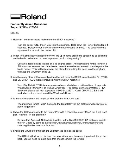 FAQs_Stika - Support - Roland DGA Corporation