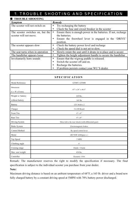 GT807, GT808 GLADIATOR GT OWNER'S MANUAL