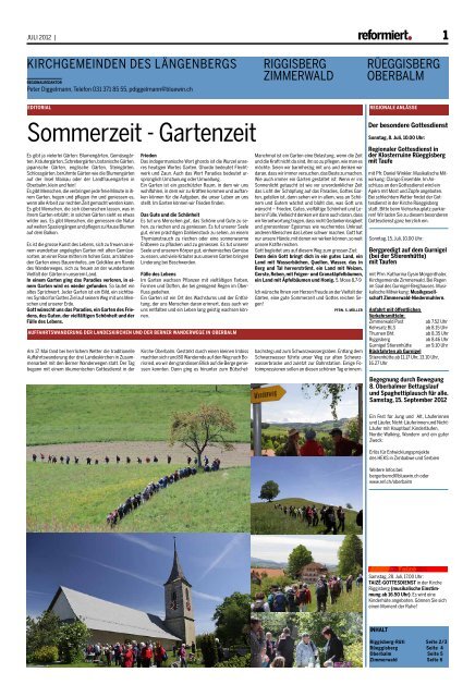 reformiert. Juli 2012 - Kirchgemeinde Rüeggisberg