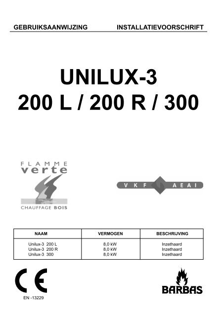 Gebruiksaanwijzing Barbas Unilux 3-200 / 300 - UwKachel