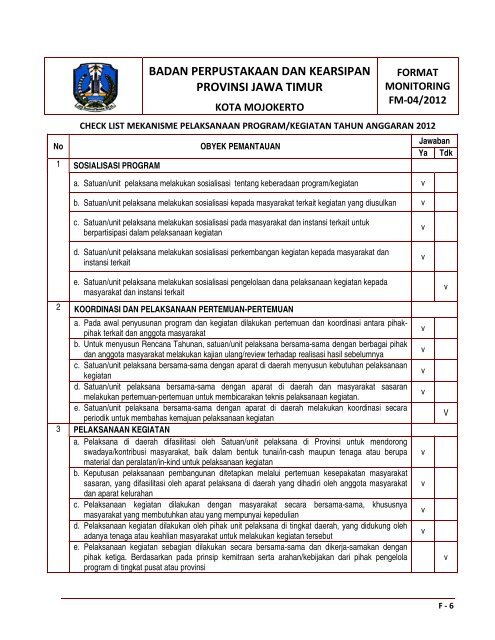 kerangka acuan pelaksanaan monitoring - Pemerintah Provinsi ...