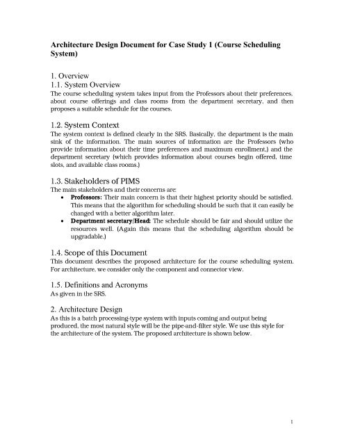 Architecture Design Document for Case Study 1 (Course ... - IIIT