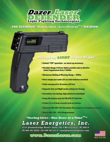Dazer Laser DEFENDER Spec Card 052511 - Laser Energetics