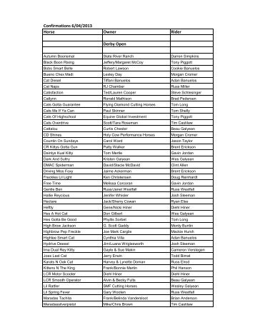 Confirmations 6/04/2013 Horse Owner Rider Derby Open