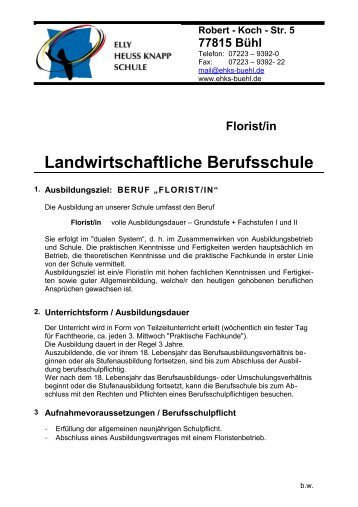 Florist/in Landwirtschaftliche Berufsschule