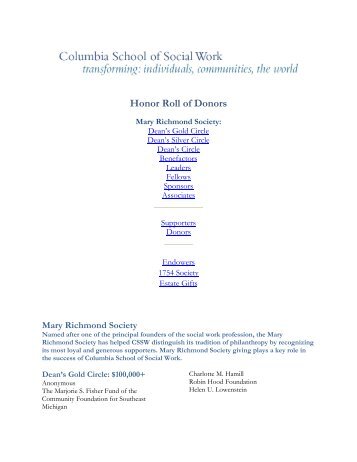 Dean's Gold Circle - Columbia University School of Social Work