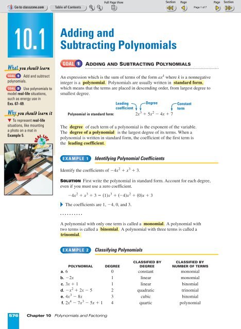 Adding and Subtracting Polynomials