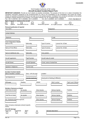 Aircraft Accident Incident Reporting Form - Civil Aviation Authority of ...