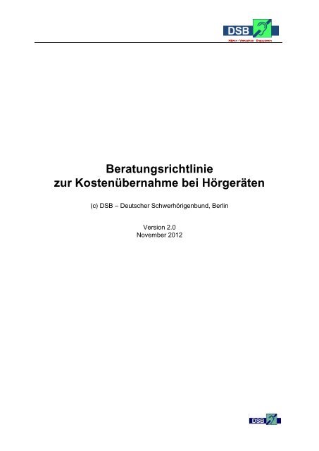 Beratungsrichtlinie des DSB zur Kostenübernahme bei Hörgeräten