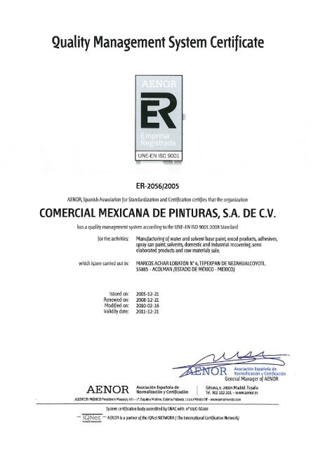 Quality Management System Certificate - Comex
