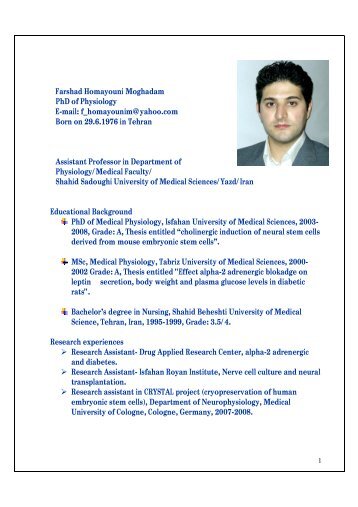 Farshad Homayouni Moghadam PhD of Physiology E-mail ...