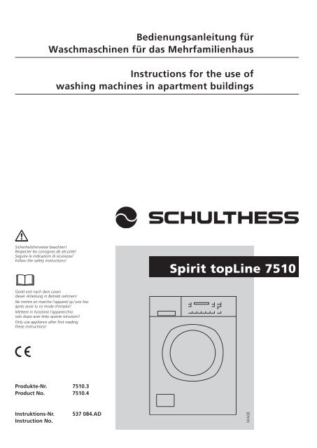 Bedienungsanleitung Für Waschmaschinen Für Das ... - Schulthess