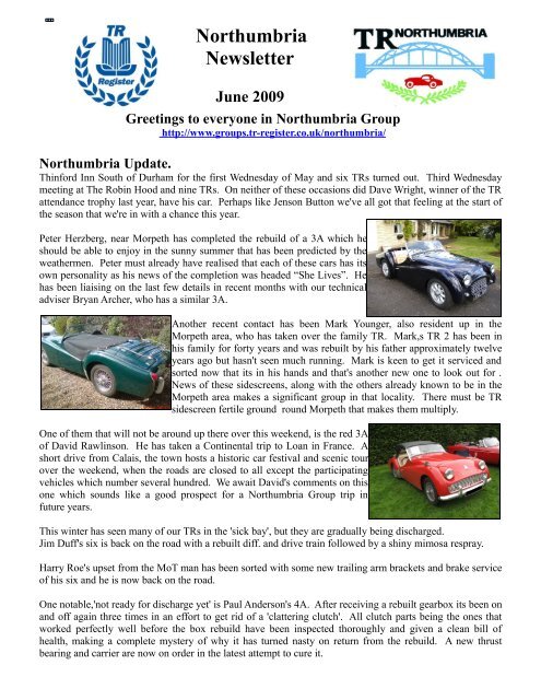 Northumbria Newsletter - the TR Register Groups Portal