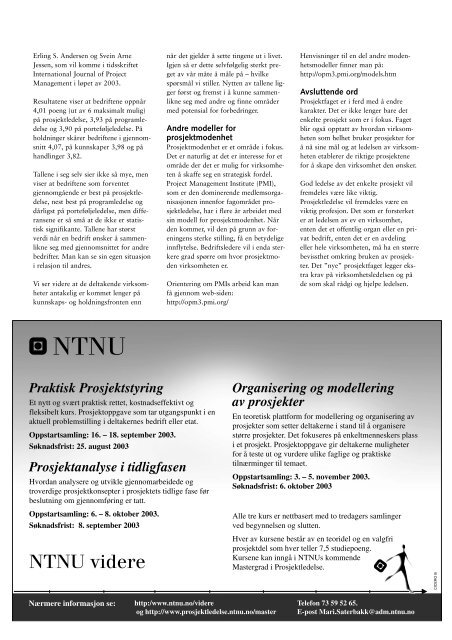 Prosjektledelse, Nr. 2 - 2003 - Norsk senter for prosjektledelse - NTNU