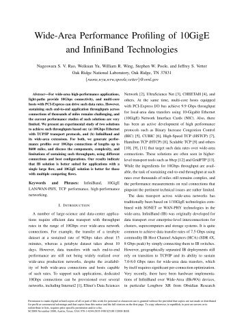 Wide-Area Performance Profiling of 10GigE and InfiniBand ...