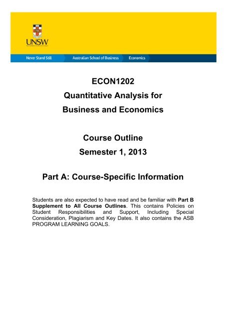 ECON1202 Quantitative Analysis for Business and Economics ...