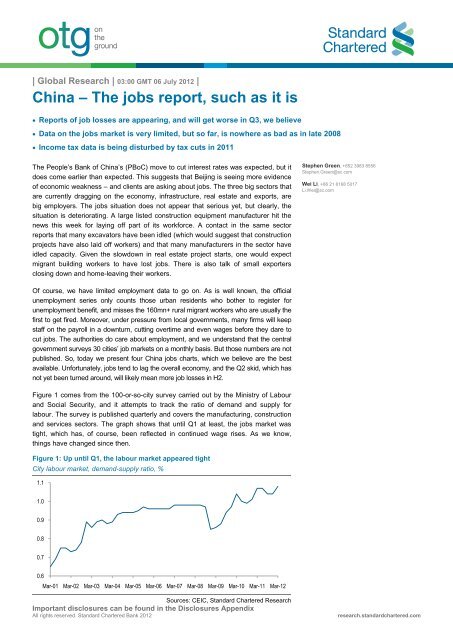 China A The Jobs Report Such As It Is Standard Chartered Bank